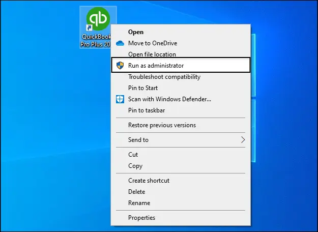 Run QuickBooks as Administrator Screenshot