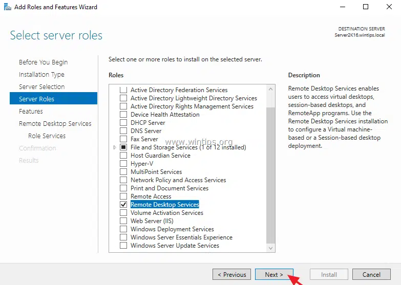 Windows terminal server add roles