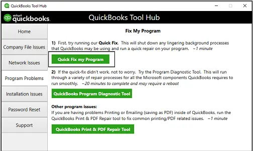 Run Quick Fix my Program Screenshot