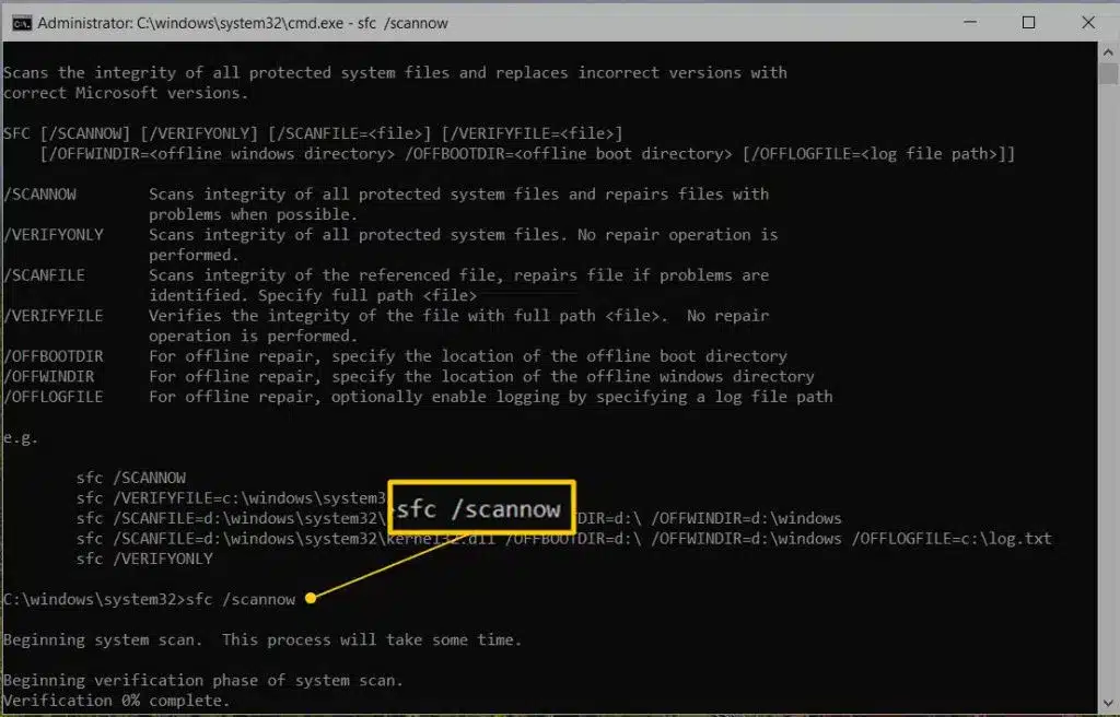 Start the System File Checker for Windows SFC scannow