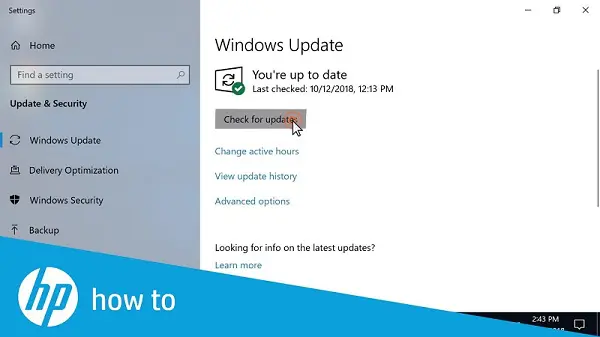 Update the Windows 10 Check for updates